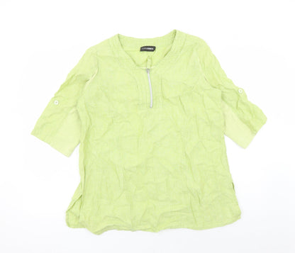Doris Streich Womens Green Linen Basic Blouse Size 10 V-Neck