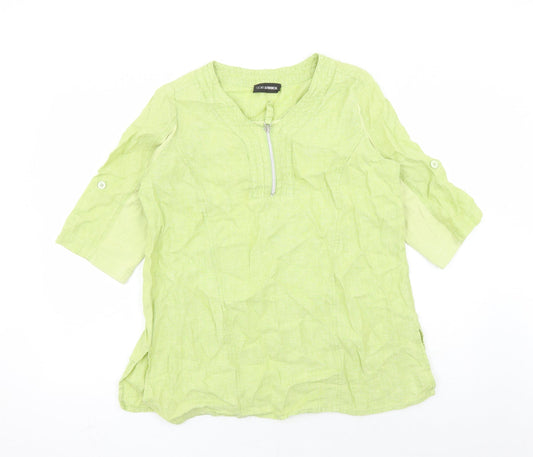 Doris Streich Womens Green Linen Basic Blouse Size 10 V-Neck