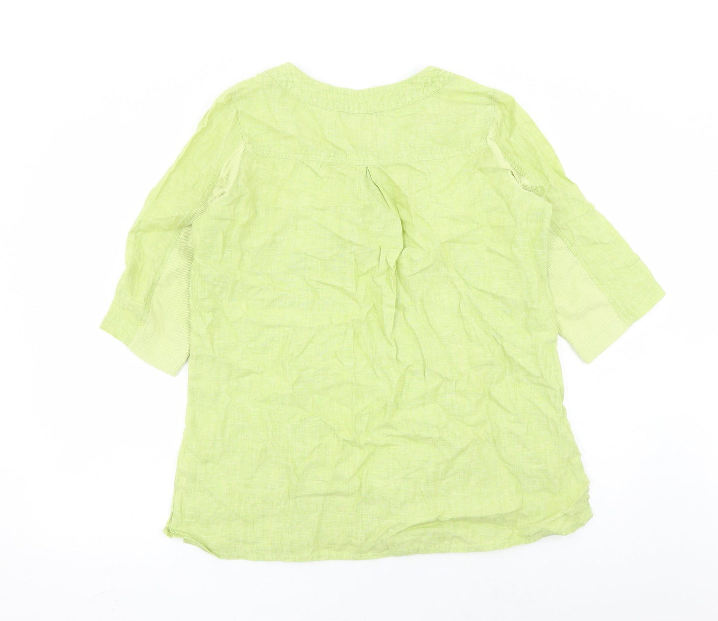 Doris Streich Womens Green Linen Basic Blouse Size 10 V-Neck