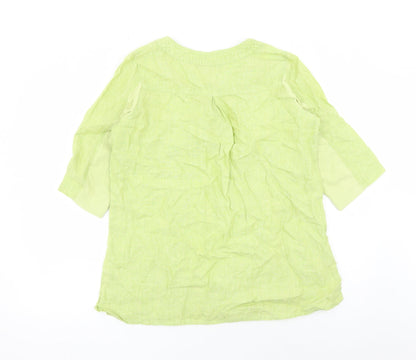 Doris Streich Womens Green Linen Basic Blouse Size 10 V-Neck