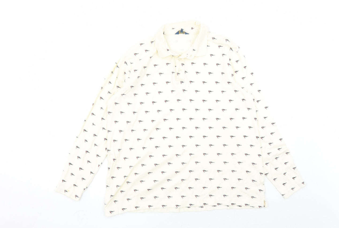 Cotton Traders Womens Ivory Geometric 100% Cotton Basic Polo Size M Collared - Robin Pattern