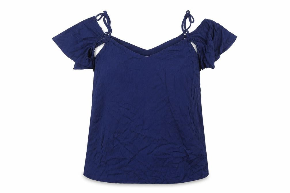 Candie's Womens Blue Geometric Polyester Basic Blouse Size XS V-Neck - Cold Shoulder