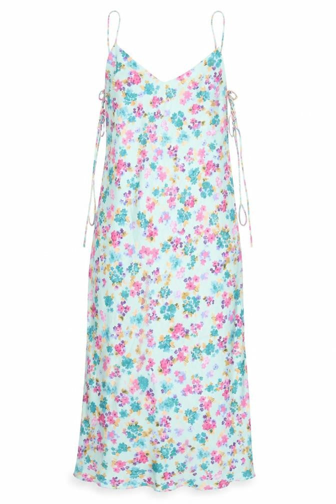 Zara Womens Green Floral Polyester Slip Dress Size S V-Neck Pullover