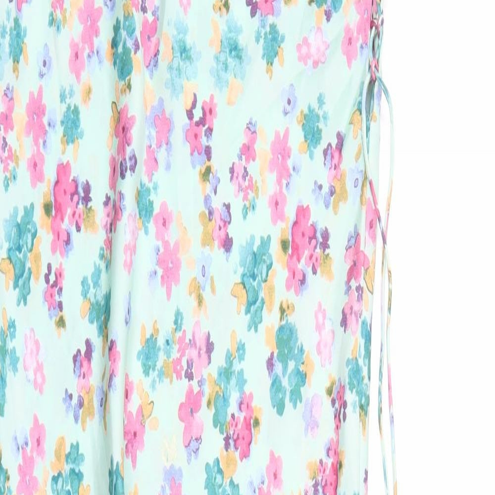 Zara Womens Green Floral Polyester Slip Dress Size S V-Neck Pullover