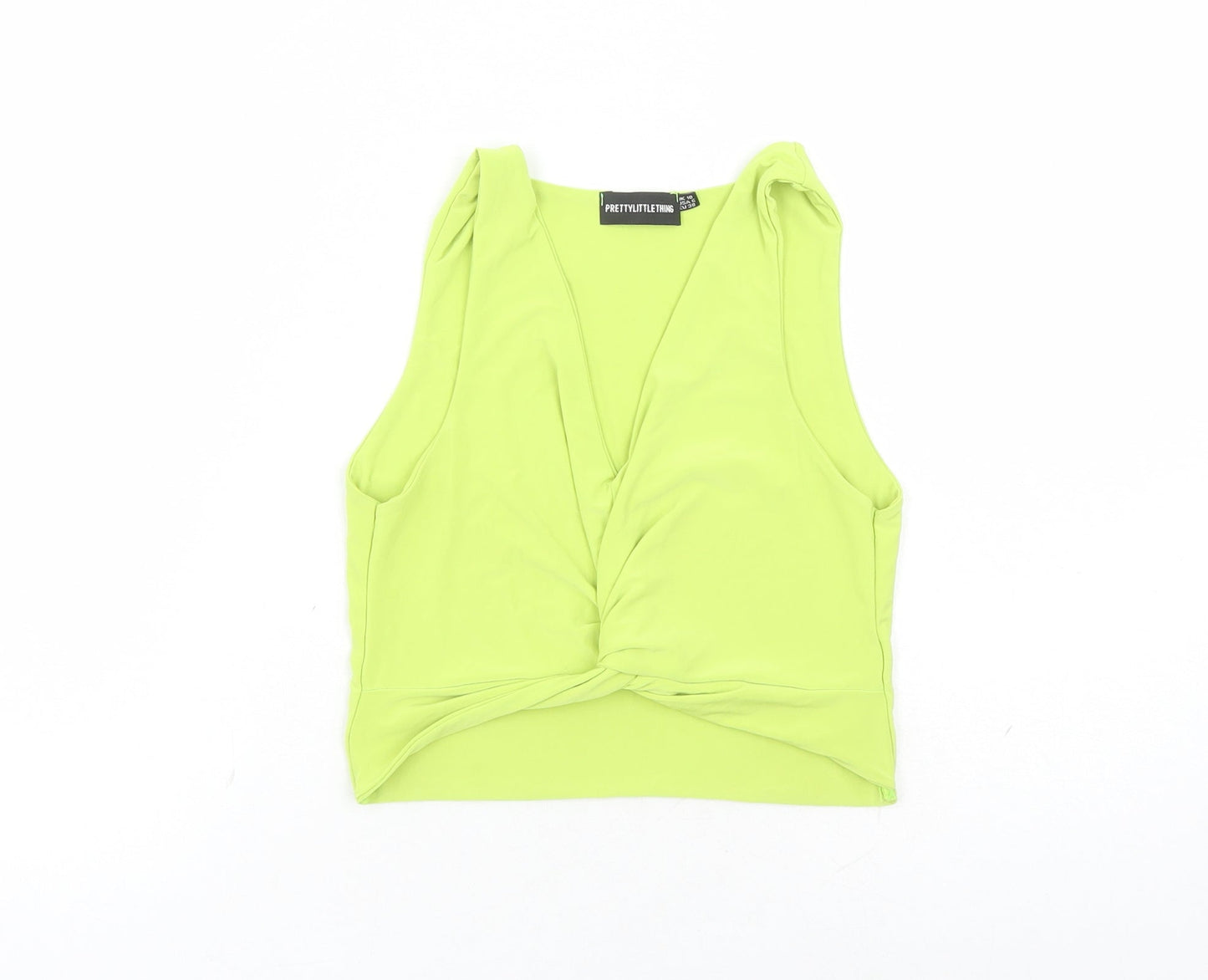 PRETTYLITTLETHING Womens Green Polyester Cropped Tank Size 10 V-Neck