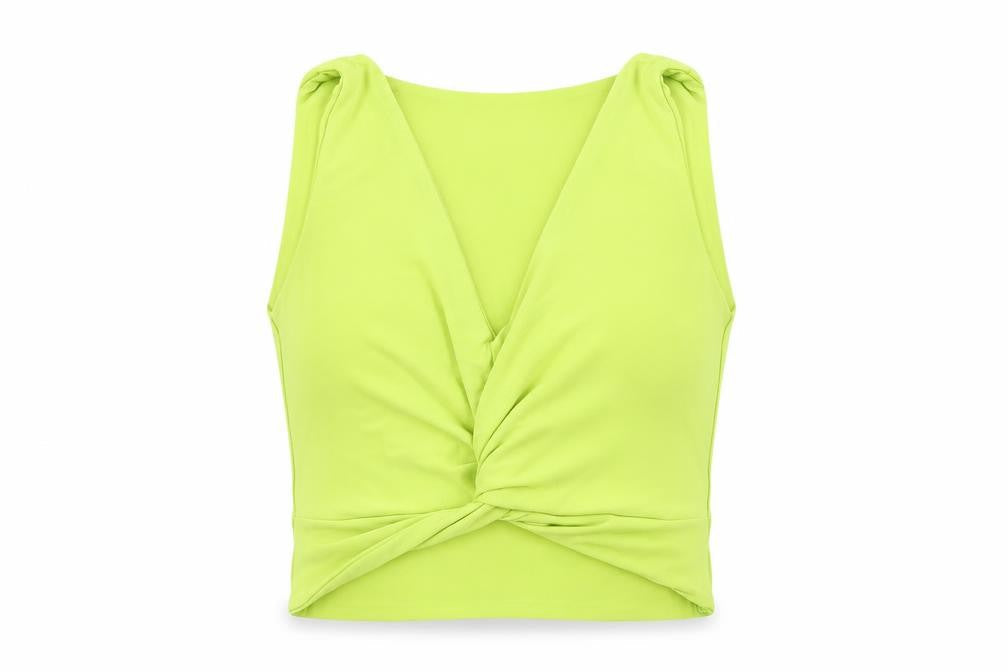 PRETTYLITTLETHING Womens Green Polyester Cropped Tank Size 10 V-Neck