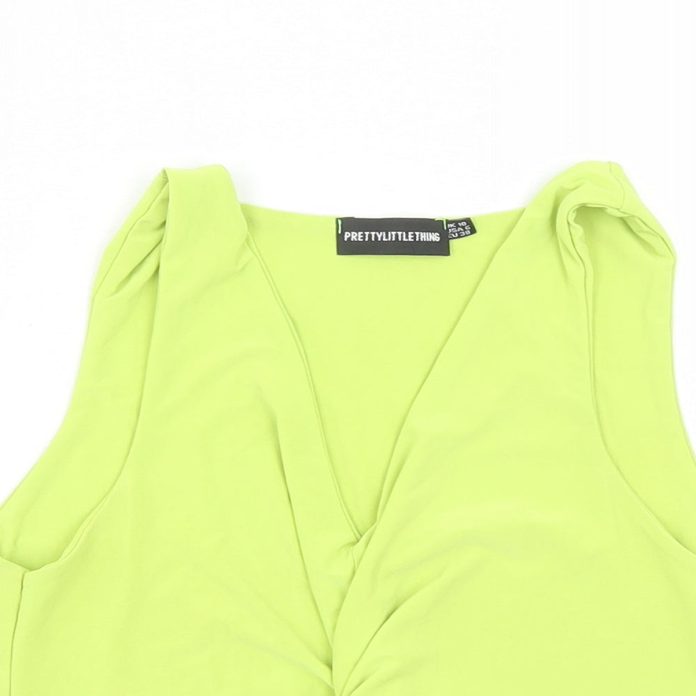 PRETTYLITTLETHING Womens Green Polyester Cropped Tank Size 10 V-Neck