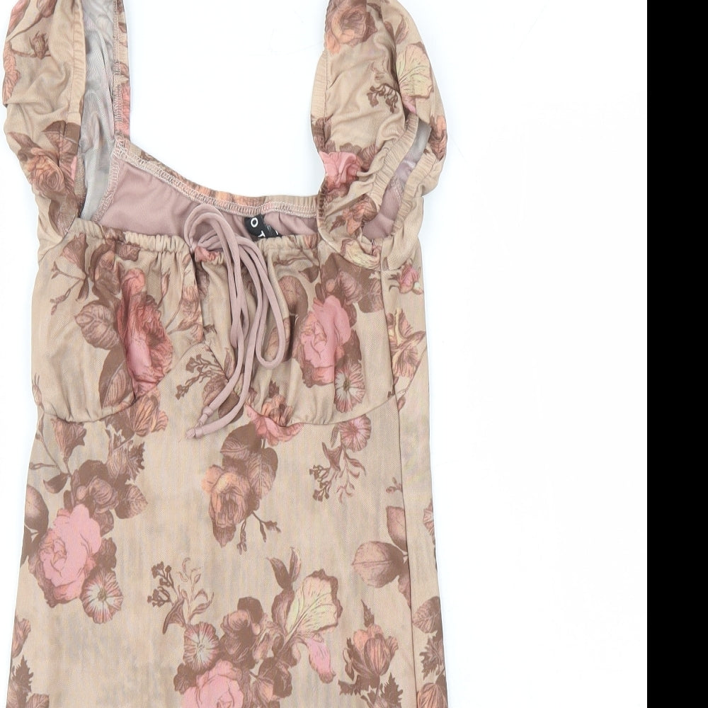 Motel Womens Brown Floral Polyester Mini Size XS Round Neck Pullover