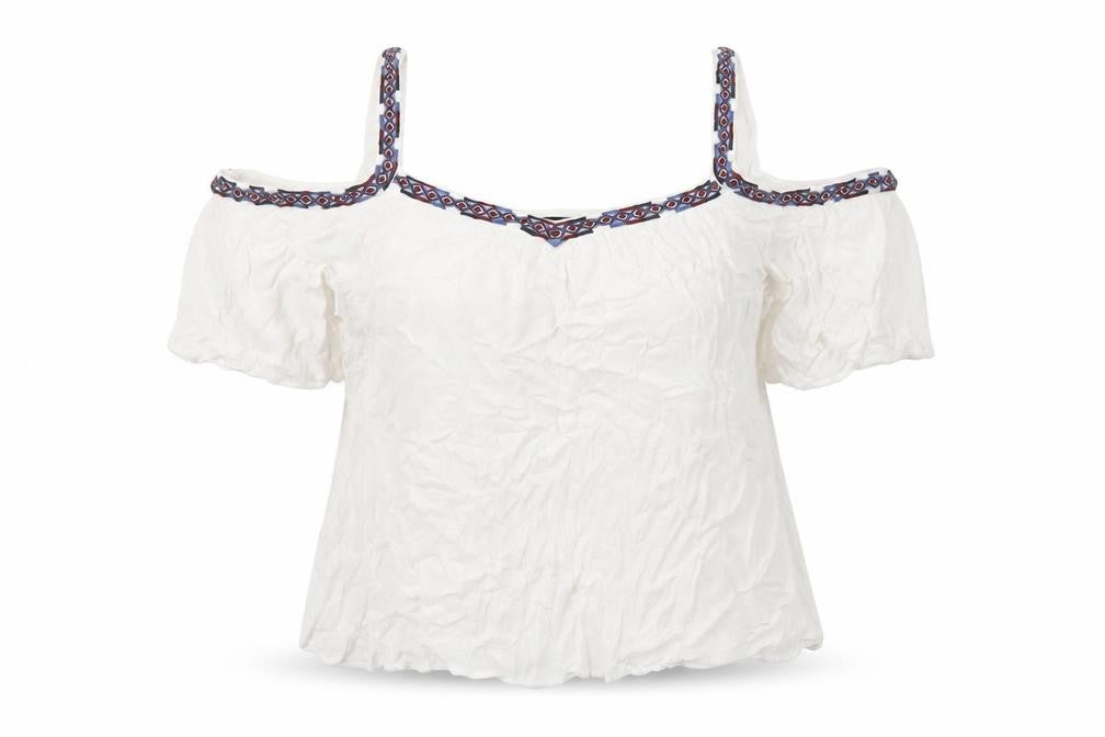 New Look Womens White Viscose Basic Blouse Size 16 V-Neck - Embroidered Detail Cold Shoulder