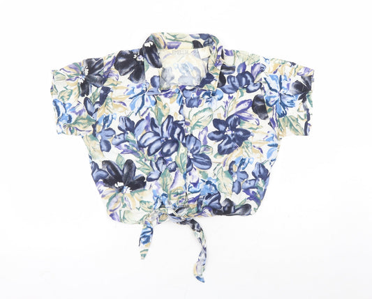 Emellia Womens Blue Floral Viscose Basic Button-Up Size 16 Collared