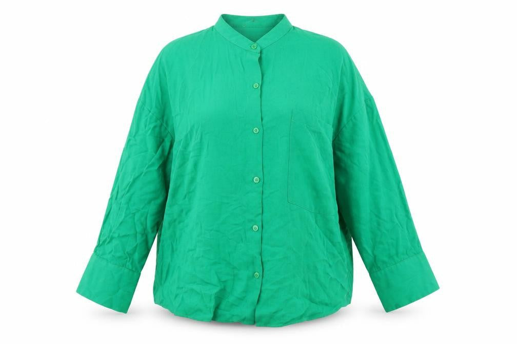 Zara Womens Green Viscose Basic Button-Up Size S Round Neck - over