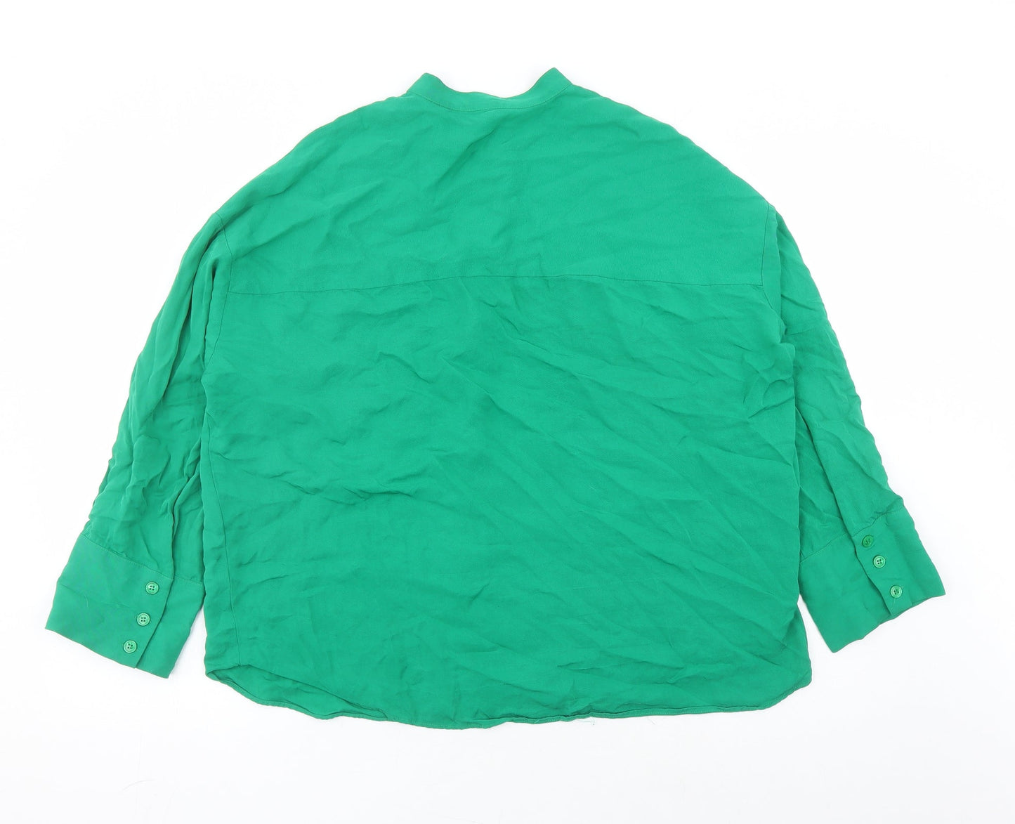 Zara Womens Green Viscose Basic Button-Up Size S Round Neck - over