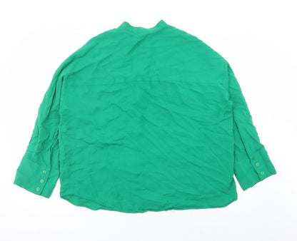 Zara Womens Green Viscose Basic Button-Up Size S Round Neck - over