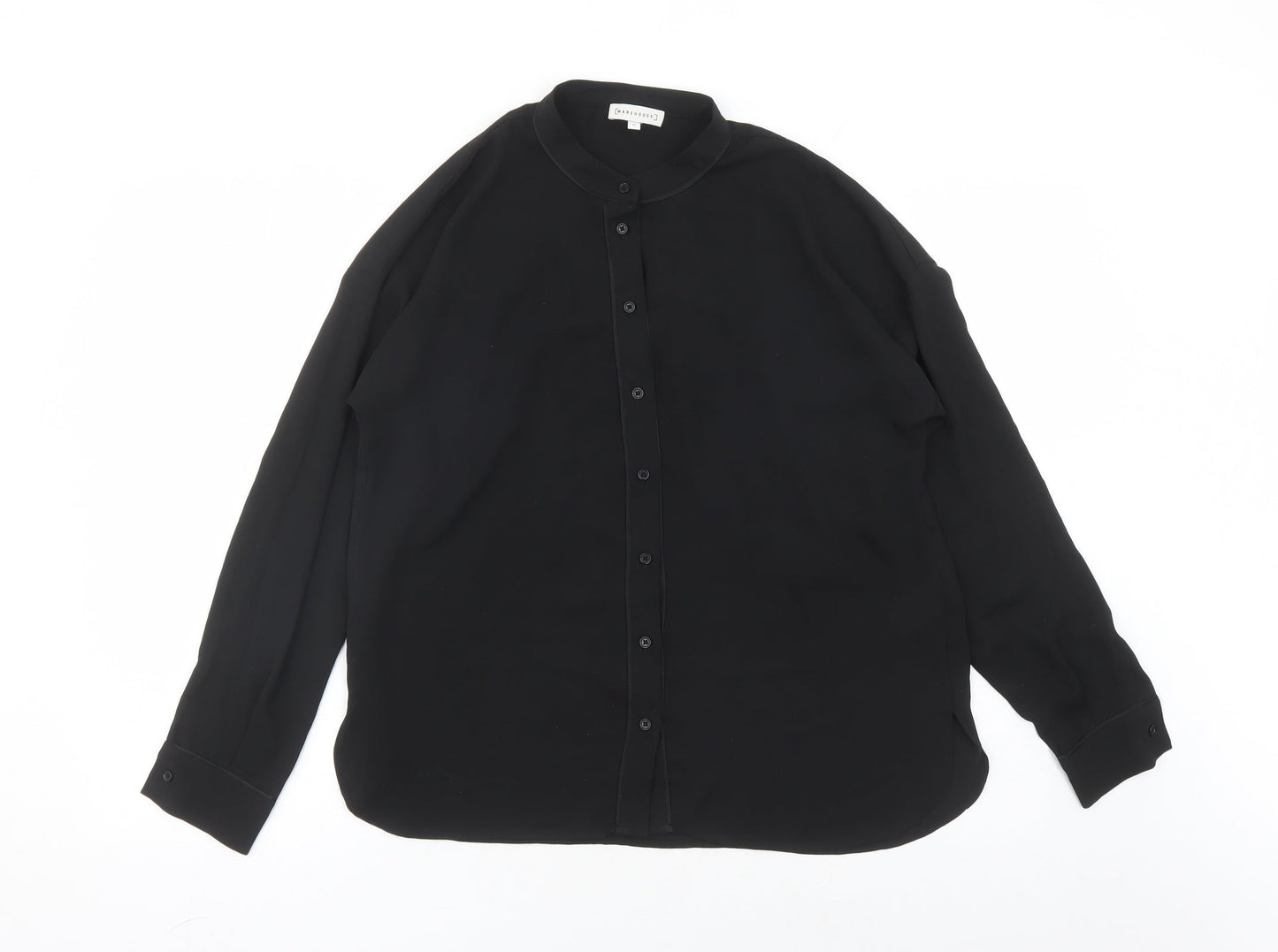 Warehouse Womens Black Polyester Basic Button-Up Size 12 Round Neck