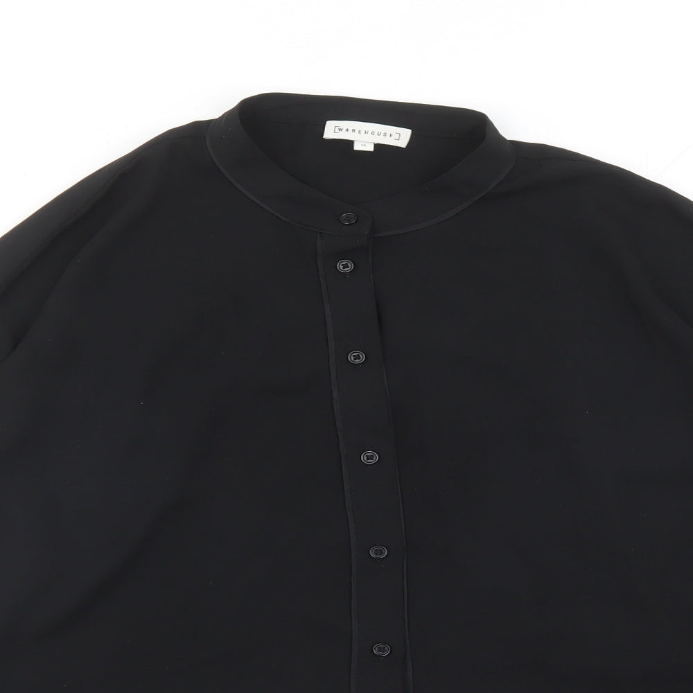 Warehouse Womens Black Polyester Basic Button-Up Size 12 Round Neck