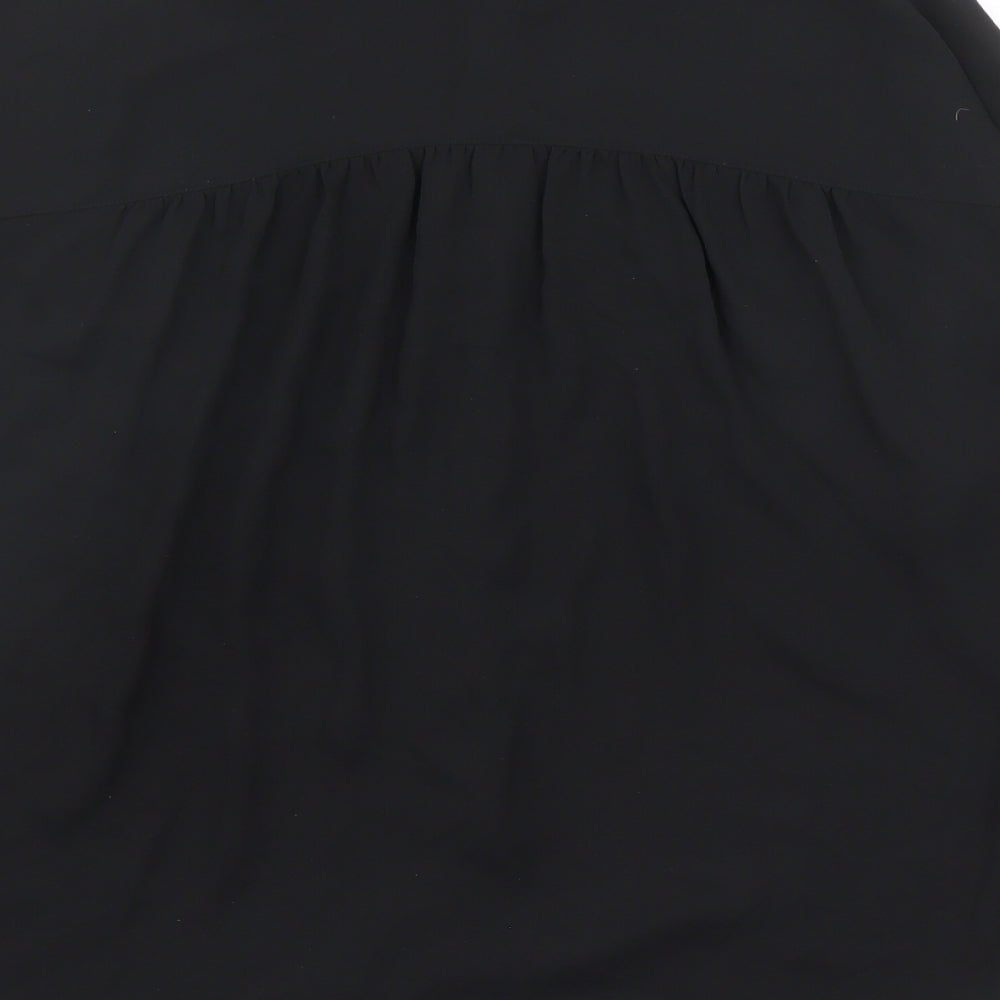 Warehouse Womens Black Polyester Basic Button-Up Size 12 Round Neck
