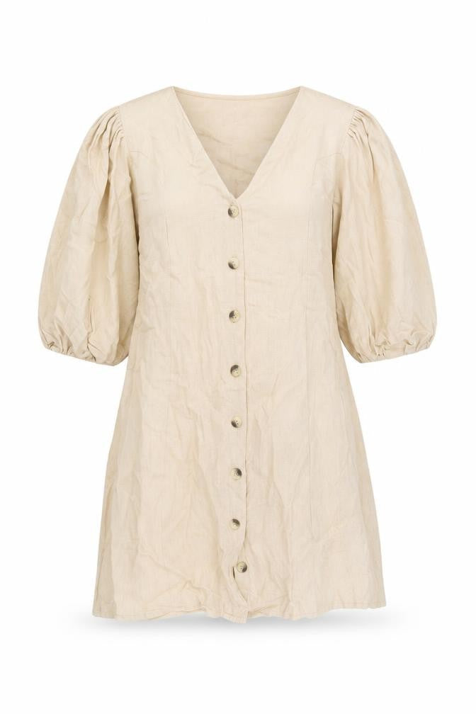 Influence Womens Beige Cotton A-Line Size 10 V-Neck Button