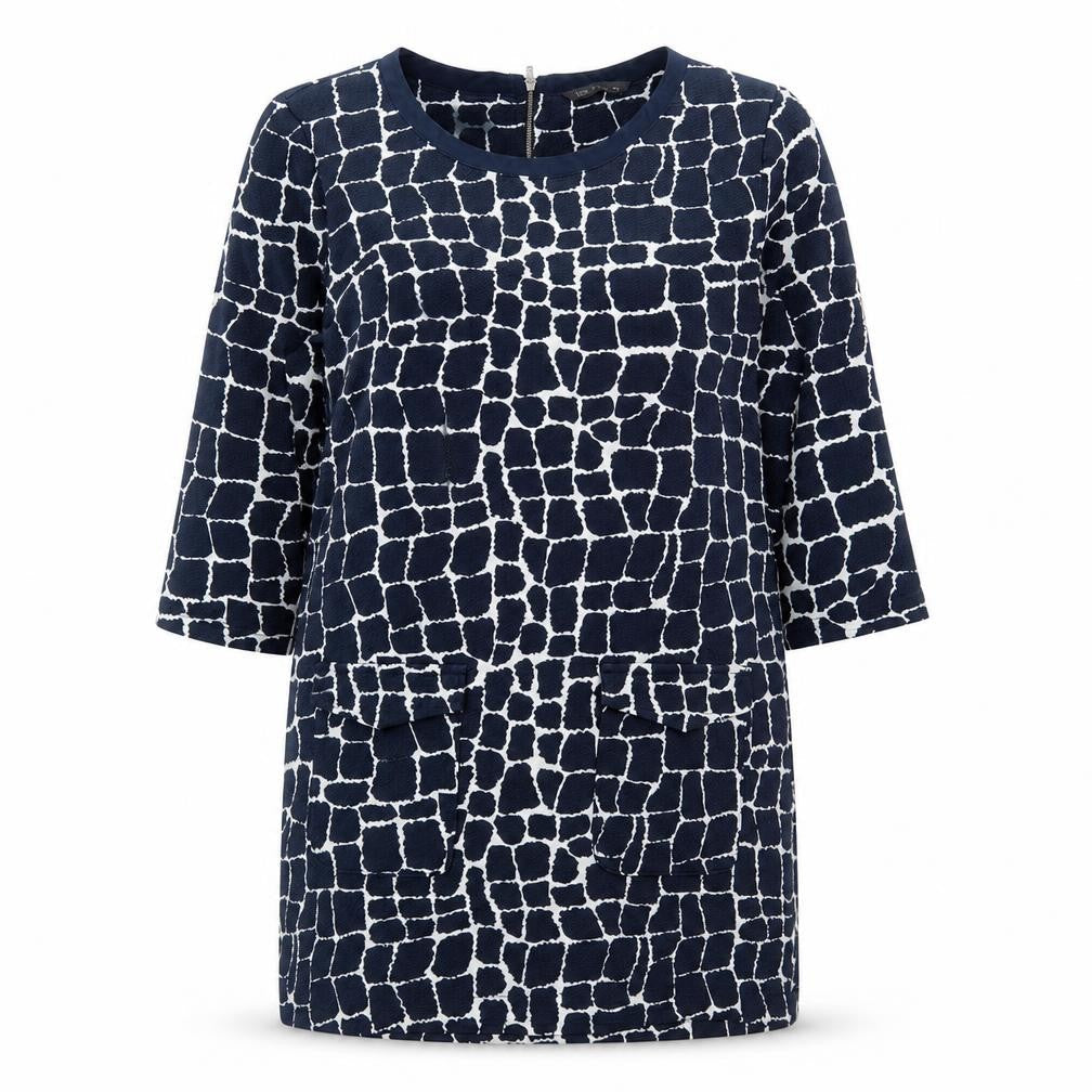 Marks & Spencer Womens Blue Geometric Polyester A-Line Size 14 Round Neck Zip