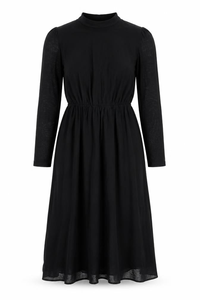 Cotton Traders Womens Black Polyester Fit & Flare Size 14 Mock Neck Button