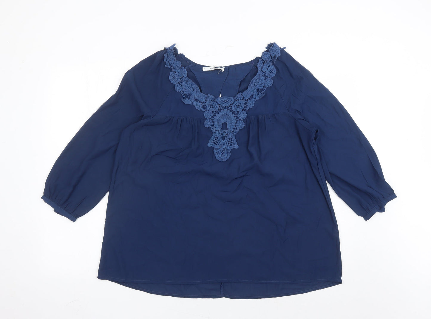 Mango Womens Blue Polyester Basic Blouse Size M Round Neck