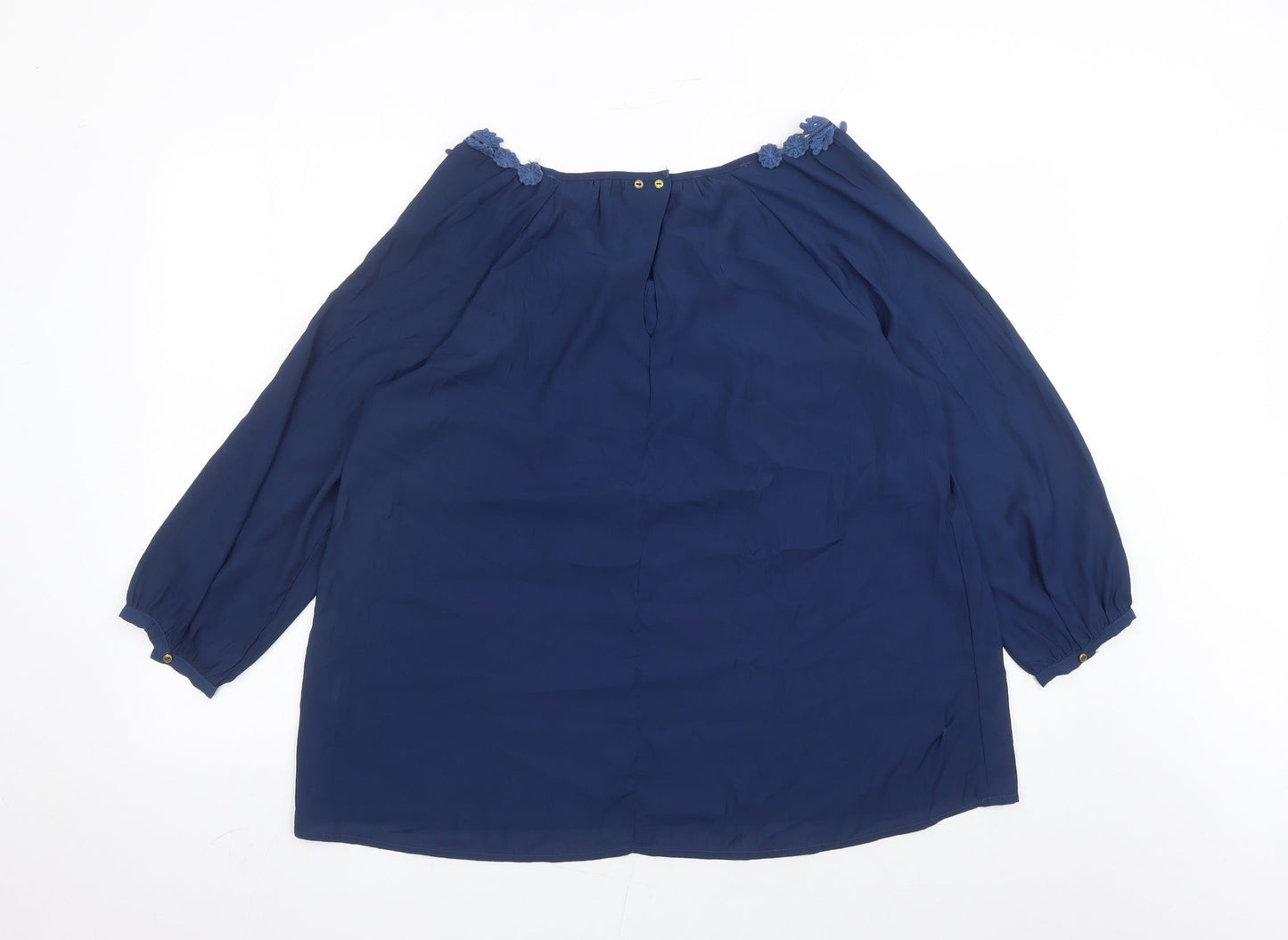 Mango Womens Blue Polyester Basic Blouse Size M Round Neck