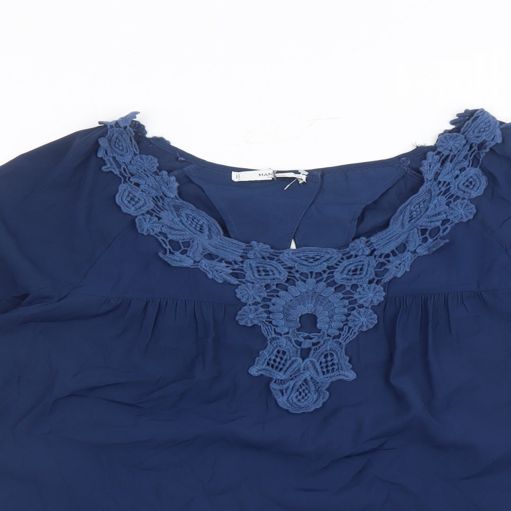 Mango Womens Blue Polyester Basic Blouse Size M Round Neck