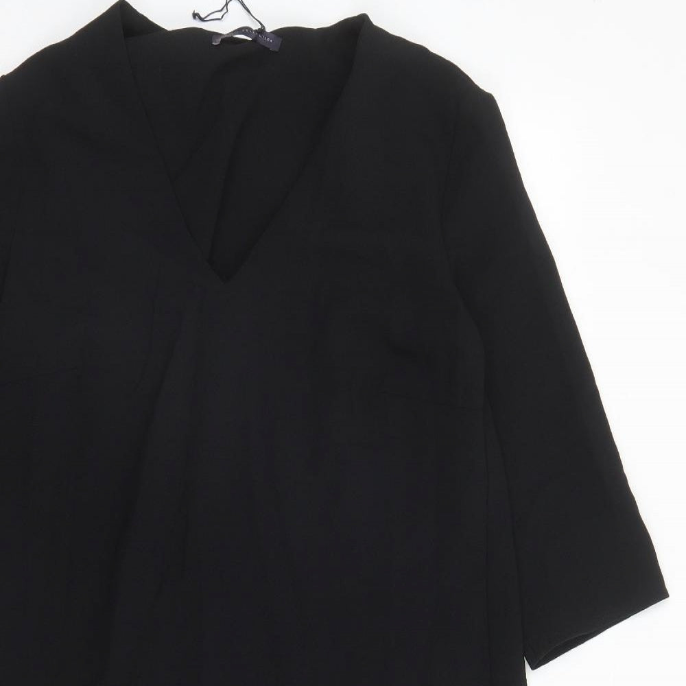 Marks and Spencer Womens Black Polyester A-Line Size 12 V-Neck Pullover