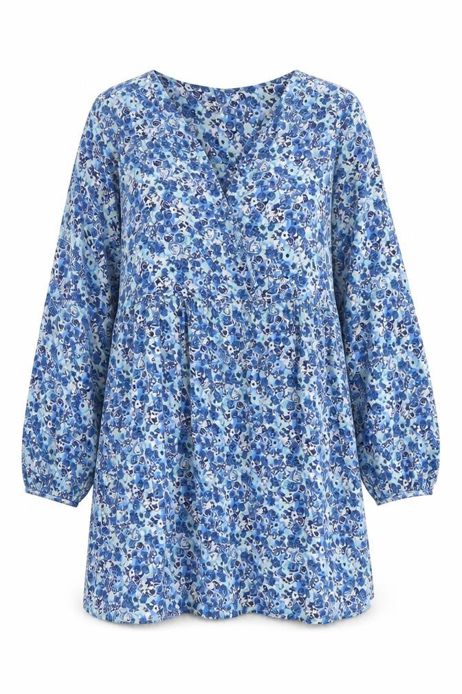 VILA Womens Blue Floral Polyester A-Line Size S V-Neck Pullover