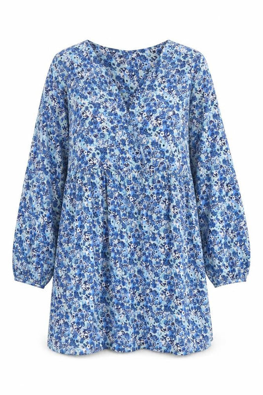 VILA Womens Blue Floral Polyester A-Line Size S V-Neck Pullover