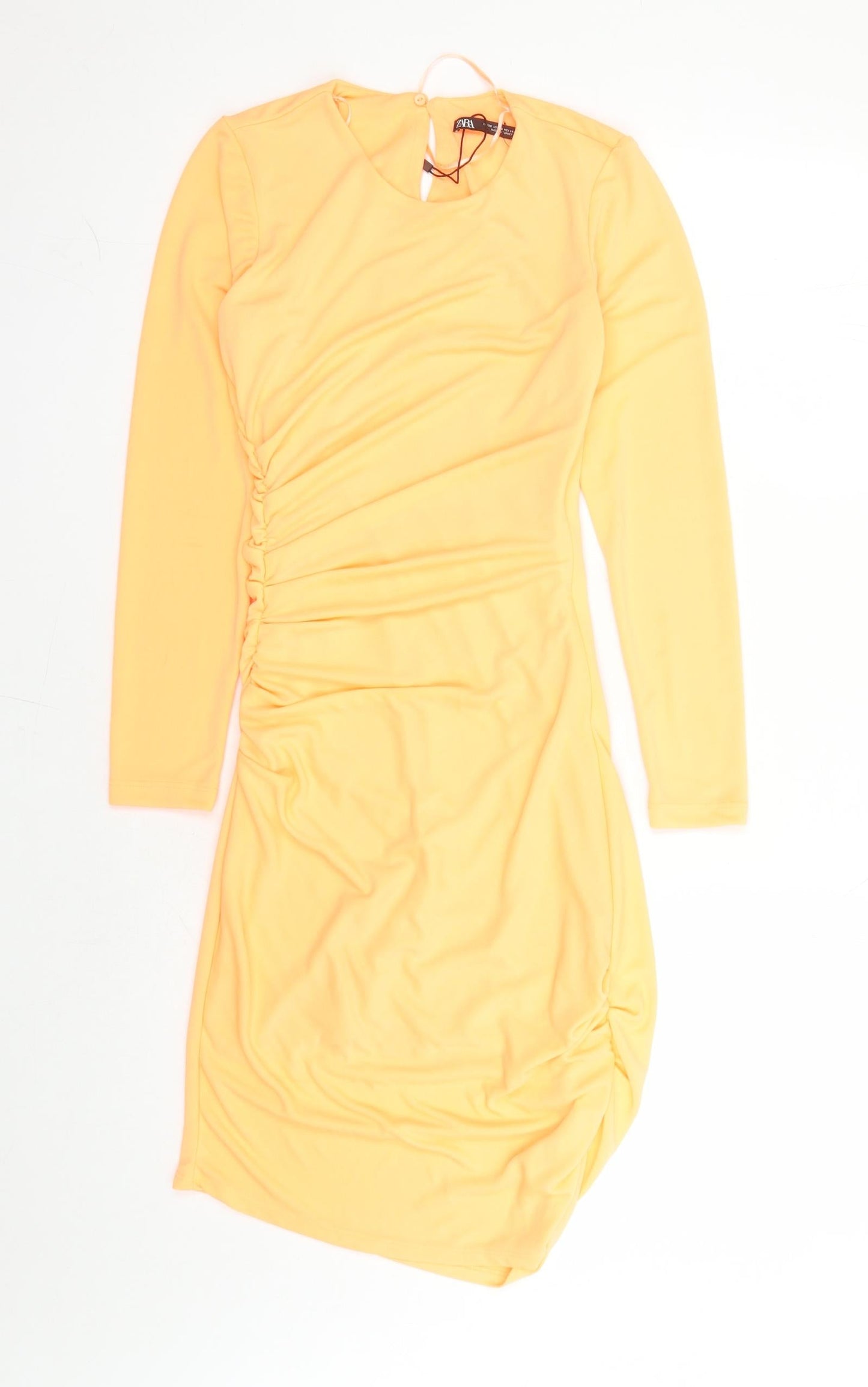 Zara Womens Orange Polyester Bodycon Size XS Round Neck Zip - Neon Orange