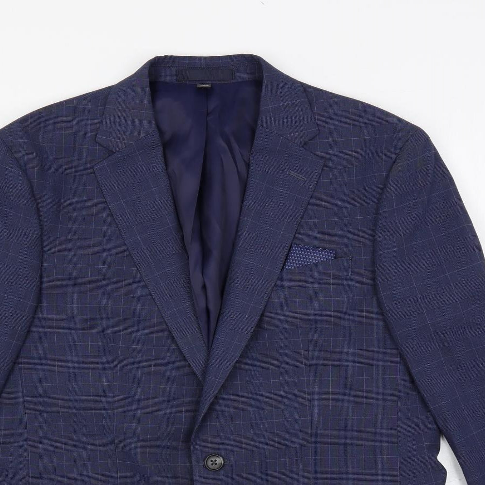Marks and Spencer Mens Blue Plaid Polyester Jacket Suit Jacket Size 40 Regular