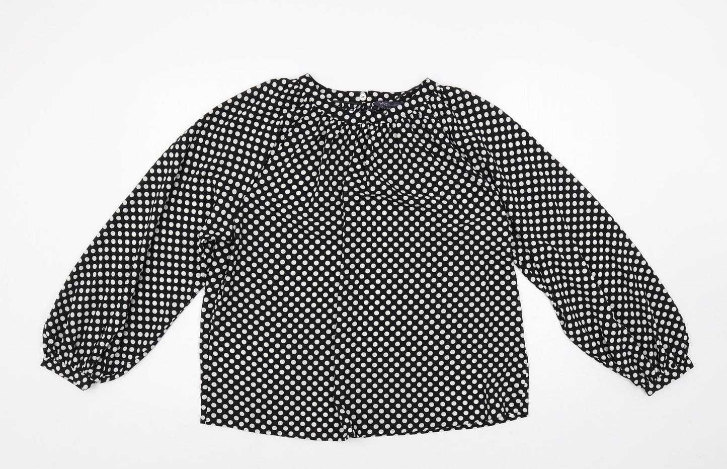 Marks and Spencer Womens Black Polka Dot Polyester Basic Blouse Size 8 Round Neck