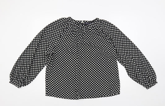 Marks and Spencer Womens Black Polka Dot Polyester Basic Blouse Size 8 Round Neck