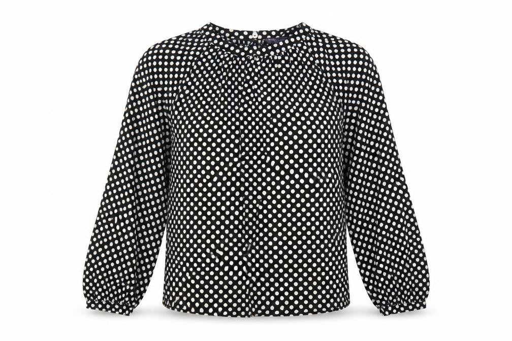 Marks & Spencer Womens Black Polka Dot Polyester Basic Blouse Size 8 Round Neck