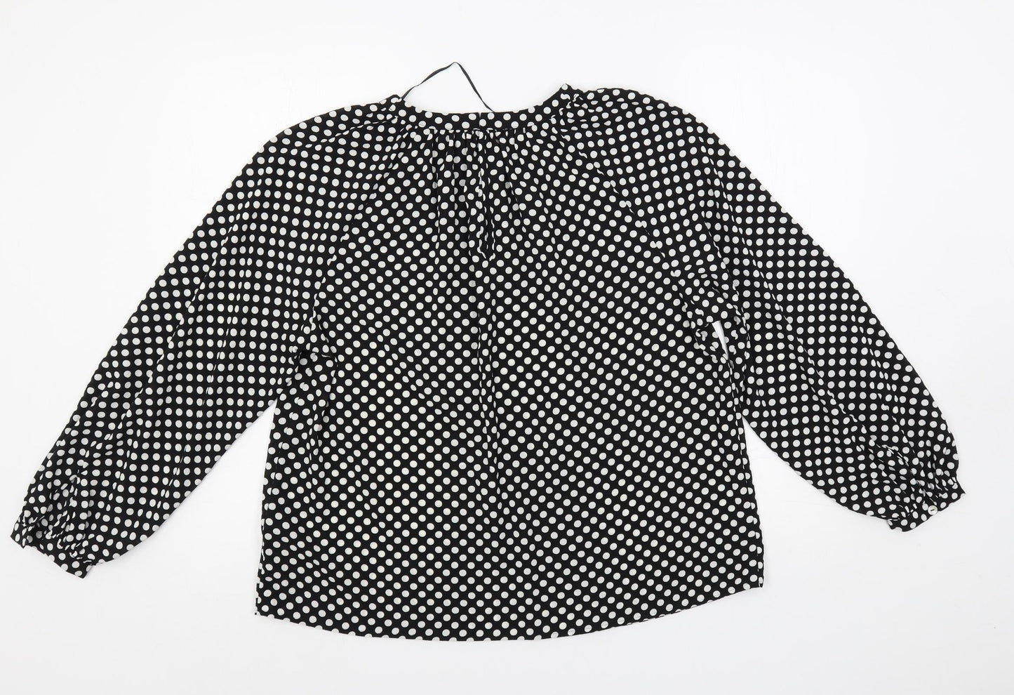 Marks and Spencer Womens Black Polka Dot Polyester Basic Blouse Size 8 Round Neck