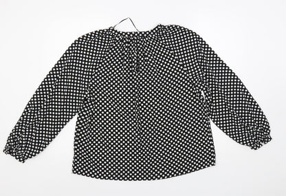 Marks & Spencer Womens Black Polka Dot Polyester Basic Blouse Size 8 Round Neck