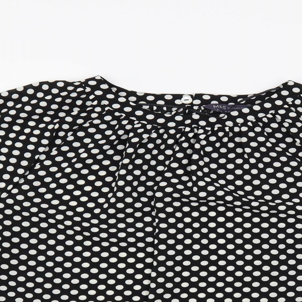 Marks and Spencer Womens Black Polka Dot Polyester Basic Blouse Size 8 Round Neck