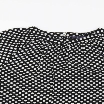 Marks & Spencer Womens Black Polka Dot Polyester Basic Blouse Size 8 Round Neck