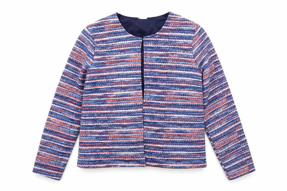 Anne de Lancay Womens Multicoloured Geometric Jacket Blazer Size M Hook & Eye - Open