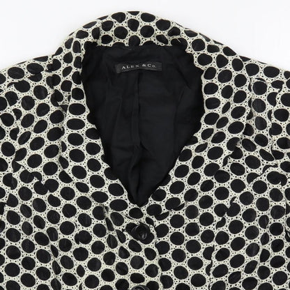 Close-up detail of Alex & Co. women’s black polka dot jacket blazer, size UK 10, button