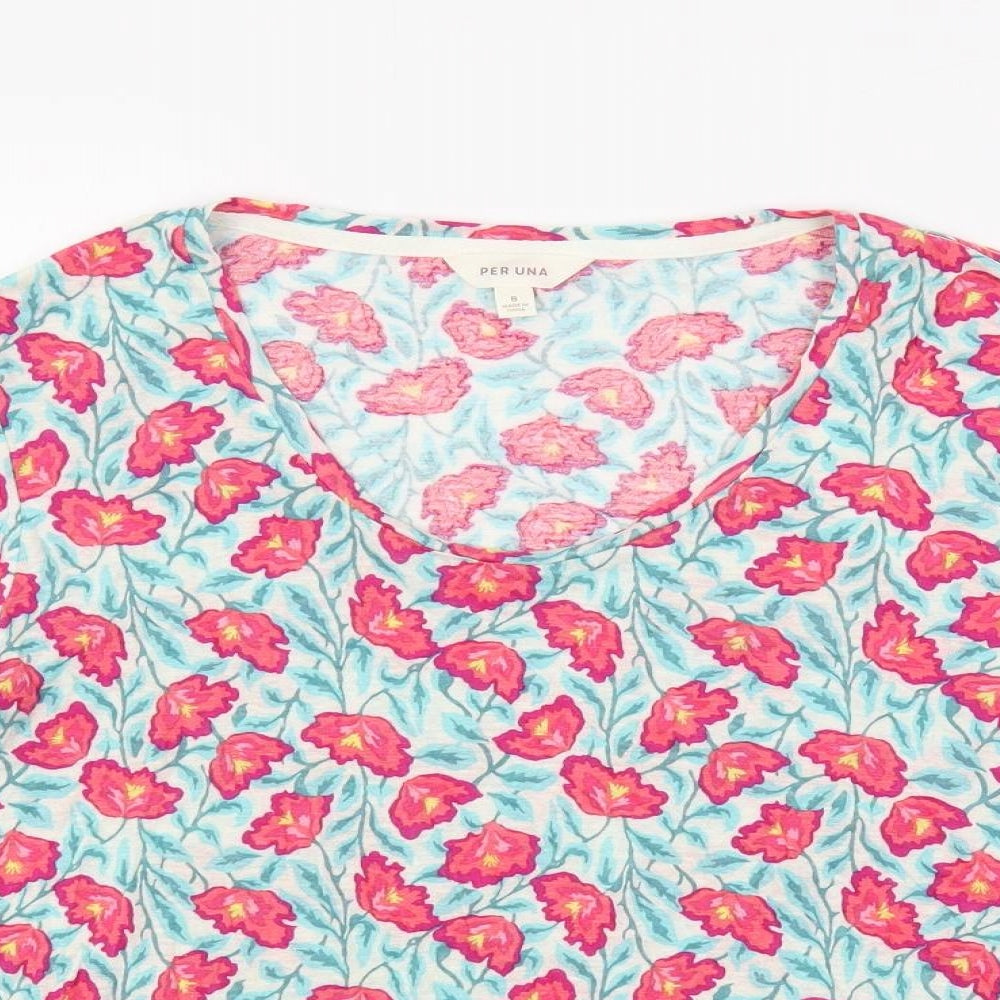 Per Una Womens Green Floral Viscose Basic T-Shirt Size 8 Scoop Neck