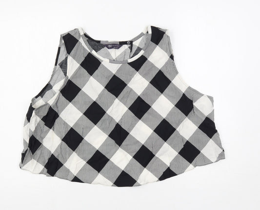 Marks and Spencer Womens Black Plaid Viscose Basic Blouse Size 22 Boat Neck - Open Back