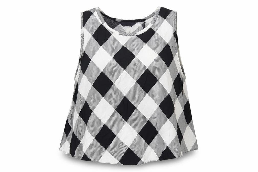 Marks & Spencer Womens Black Plaid Viscose Basic Blouse Size 22 Boat Neck - Open Back