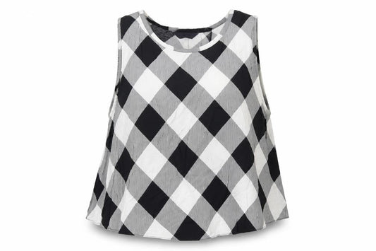 Marks and Spencer Womens Black Plaid Viscose Basic Blouse Size 22 Boat Neck - Open Back
