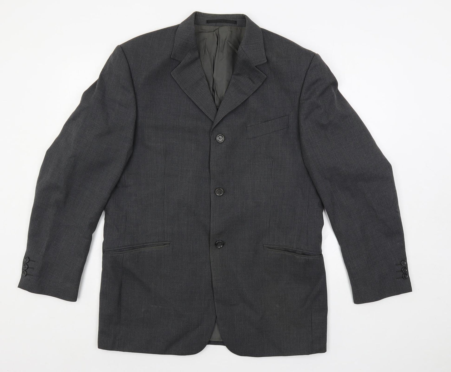 REMUS Mens Grey Striped Polyester Jacket Suit Jacket Size 40 Regular