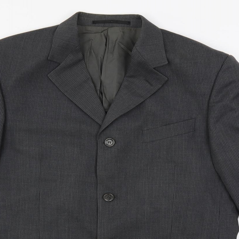 REMUS Mens Grey Striped Polyester Jacket Suit Jacket Size 40 Regular