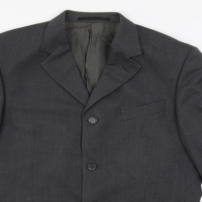 Remus Uomo Mens Grey Striped Polyester Jacket Suit Jacket Size 40 Regular