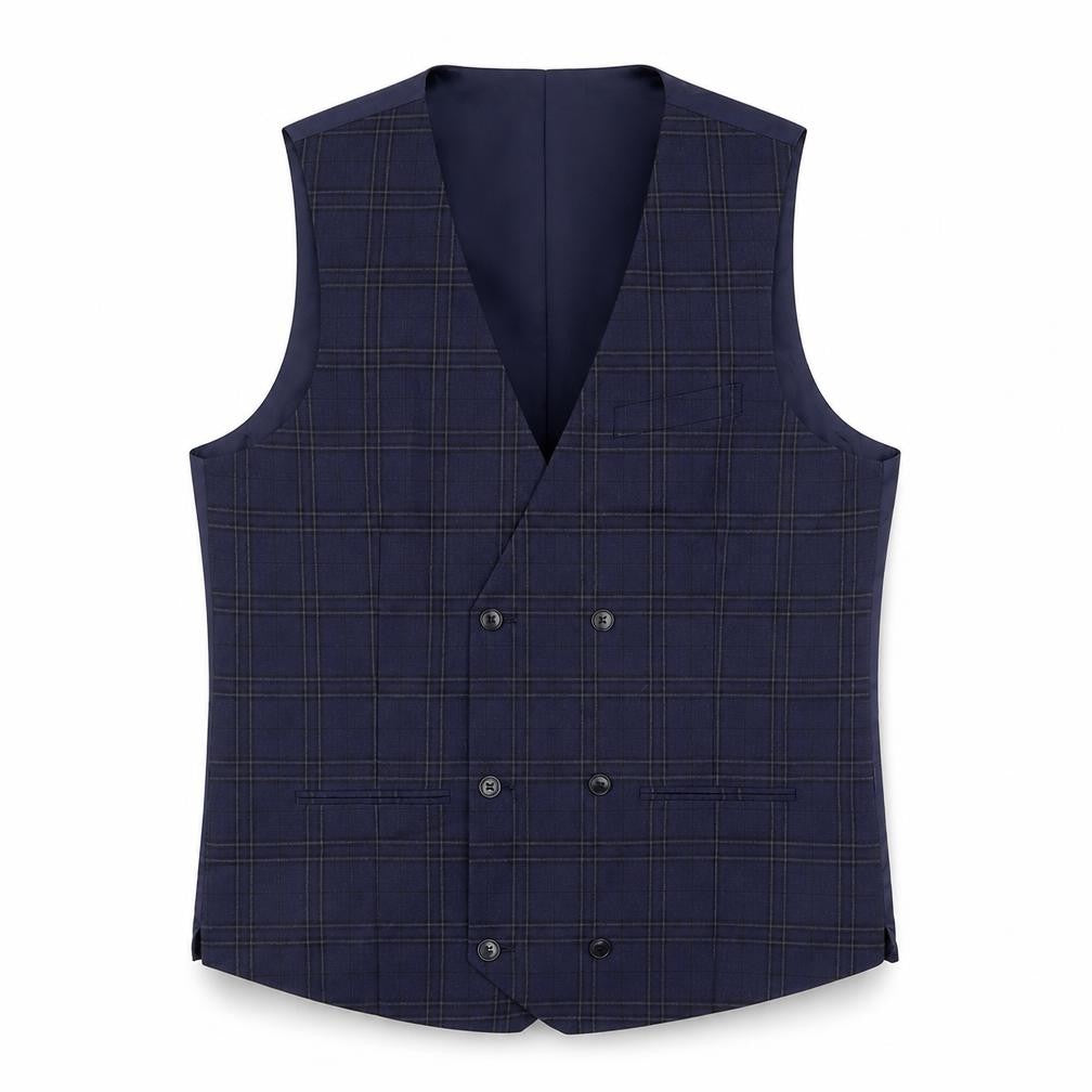 Marks & Spencer Mens Blue Plaid Polyester Jacket Suit Waistcoat Size 40 Regular