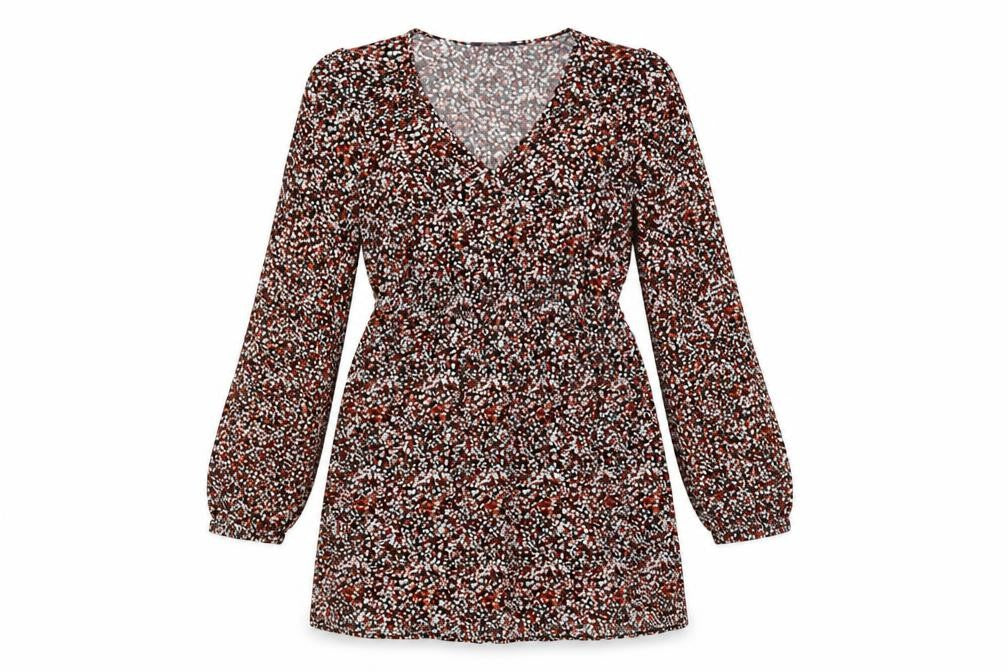 Marks & Spencer Womens Multicoloured Geometric Viscose A-Line Size 14 V-Neck Pullover - Elastic Waist