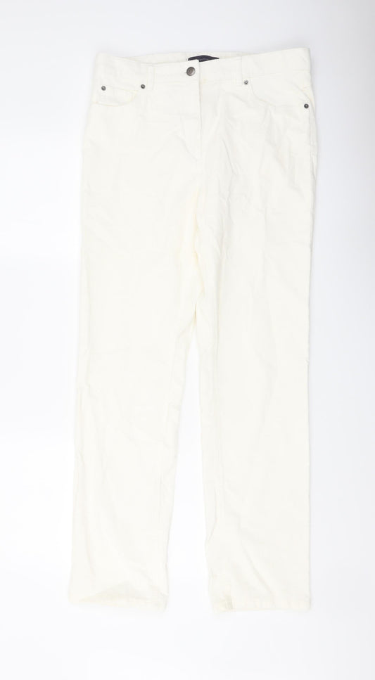 Marks and Spencer Womens Ivory Cotton Trousers Size 12 L30 in Regular Button